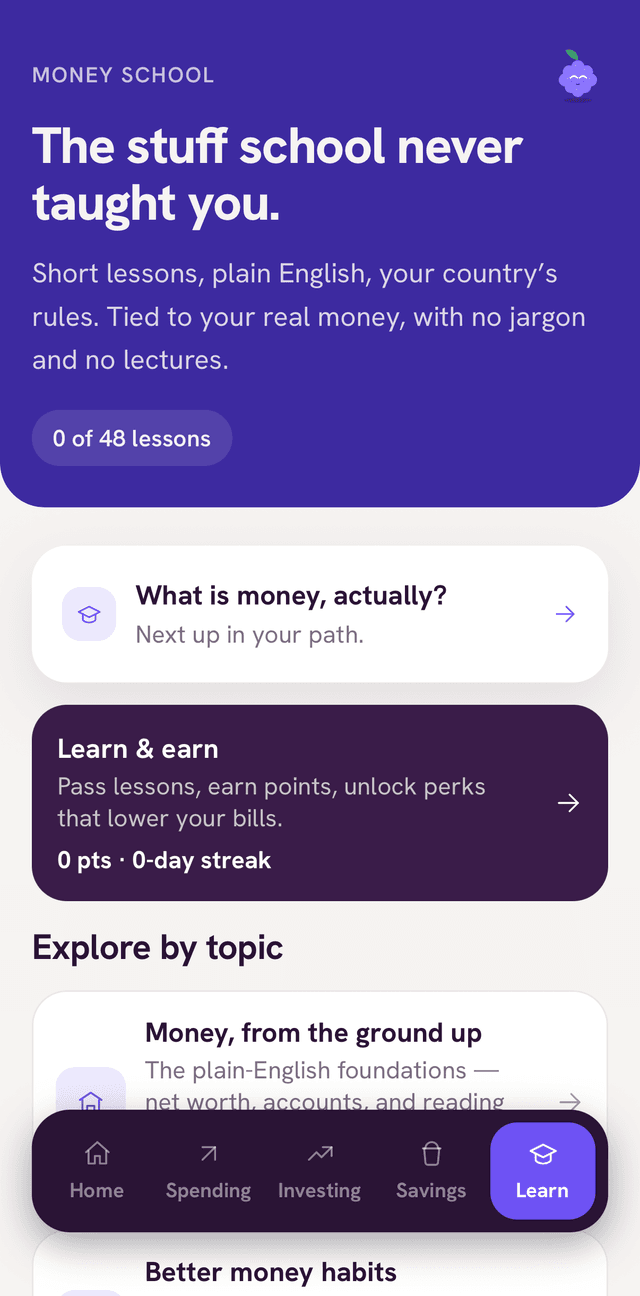 Bramble Money School screen